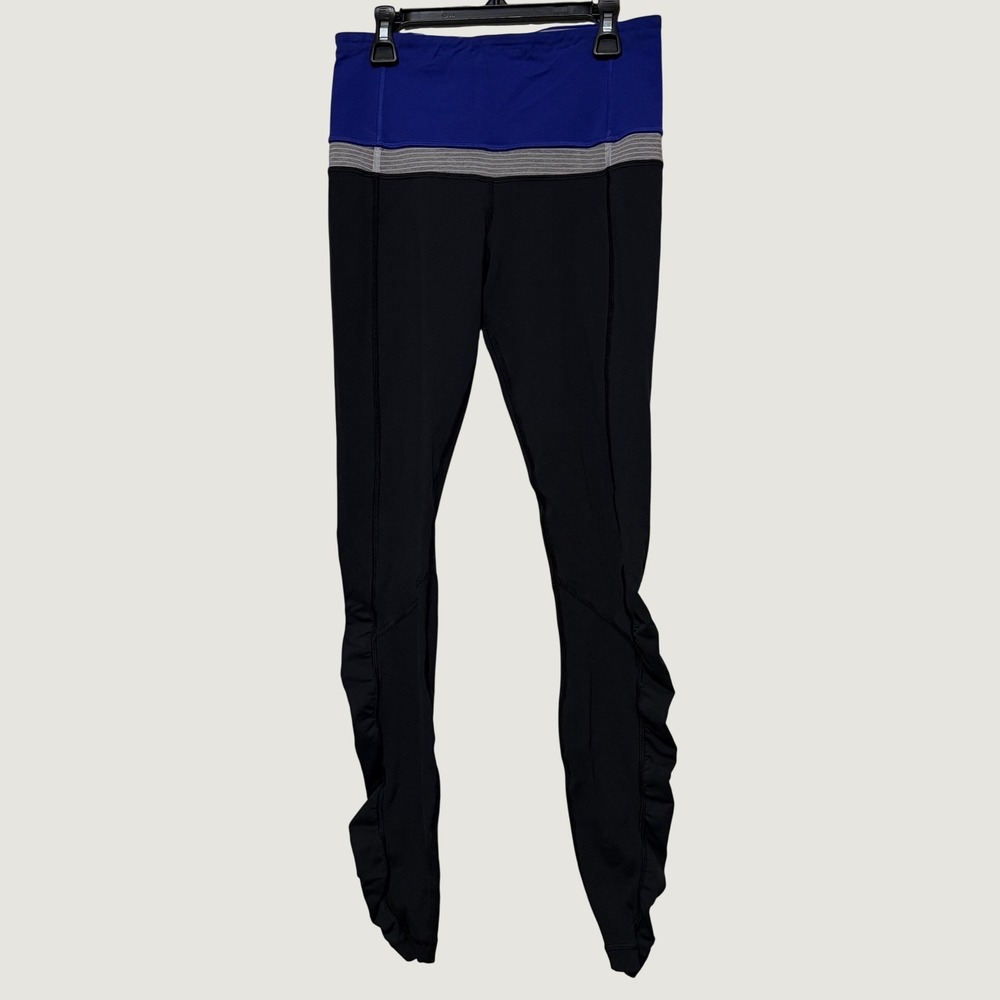 Lululemon Ruffle Leggings Royal Blue Black Colorblock Running Tights Size 6